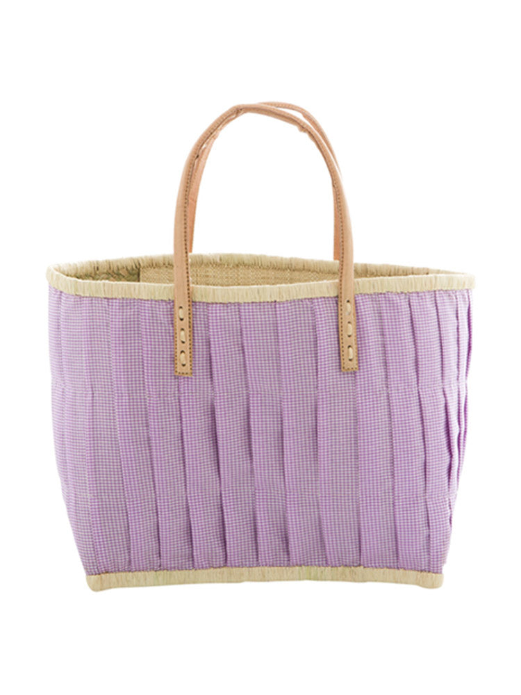 Medium lavender fabric covered raffia bag