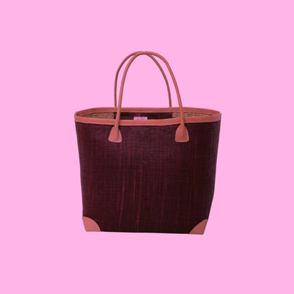 Medium raffia bag in Bordeaux